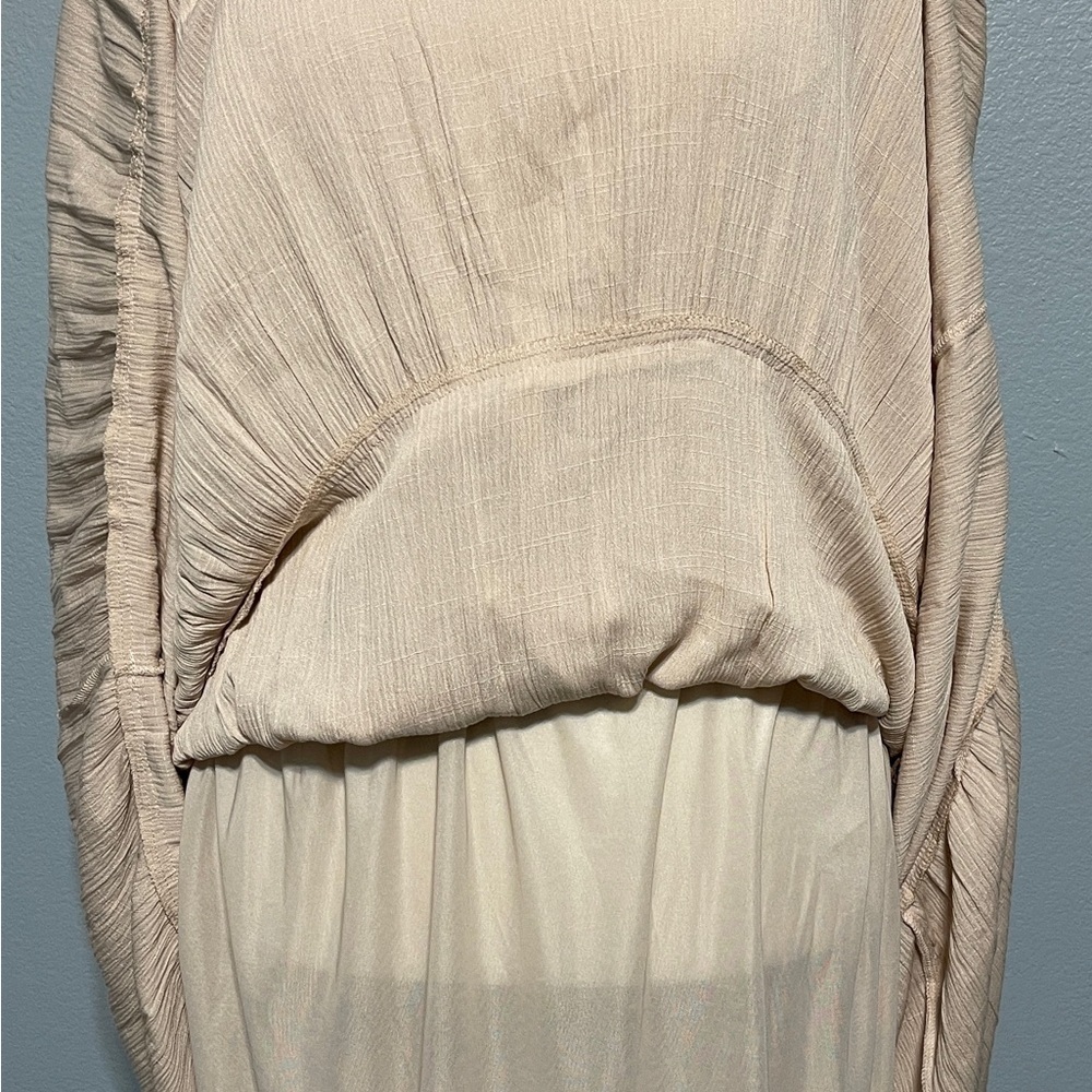 In Loom Smocked Ruffle Strap Maxi Dress Beige Prairie Cottagecore Boho Medium - Picture 5 of 8